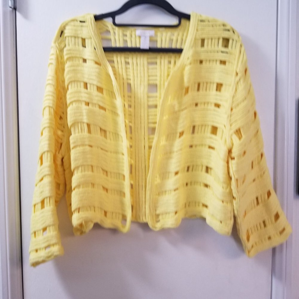Chicos Basketweave sweater 3/4 slv size  2 Yellow Like new (12-14)